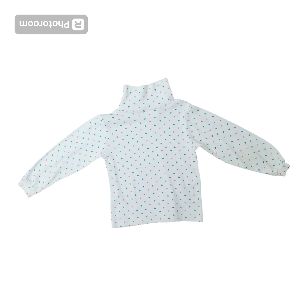 Vintage 80s Girls White Colorful Heart Print Turtleneck 4T